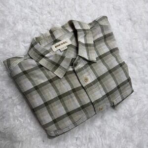 DIESEL Mens Shirt Long Sleeve Linen Blend Woven Lightweight Checked Medium Tall